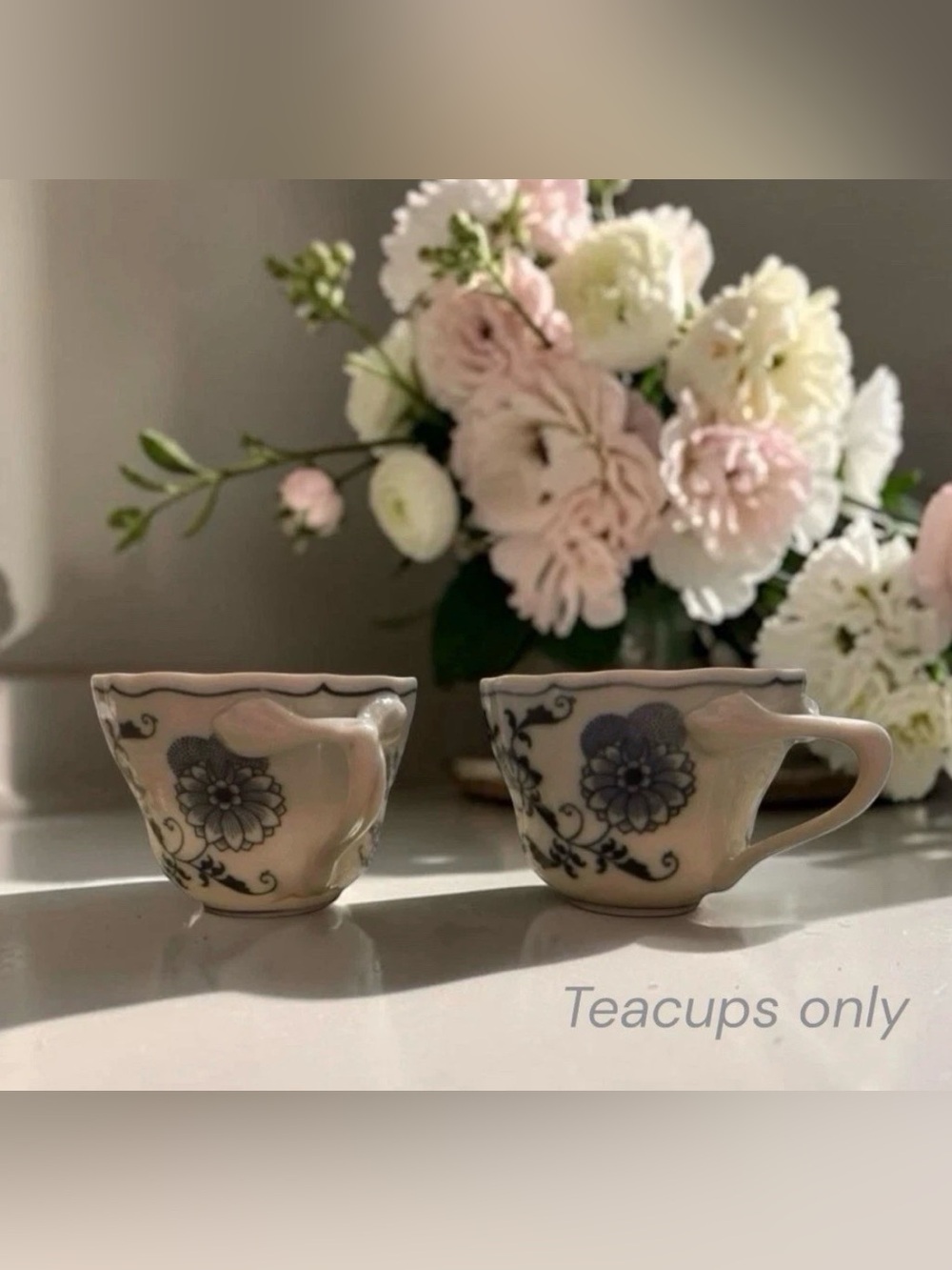 Blue Danube Onion Pattern Teacups Set of 2 Vintage Blue & White Japan